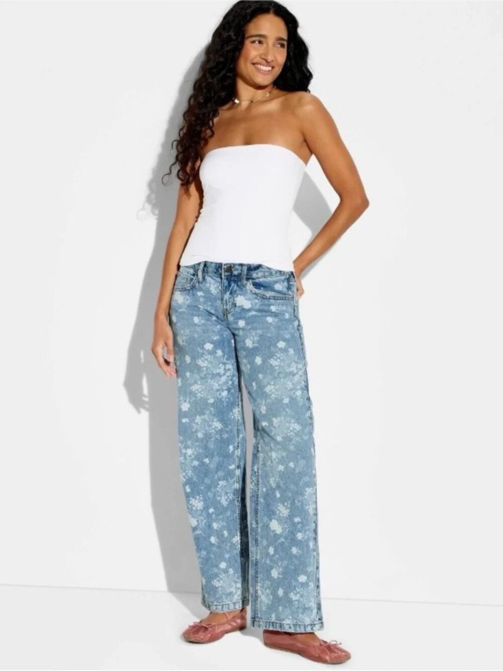 NWT Women's Wild Fable Size 12 Low-Rise Straight Leg Floral Denim Jeans